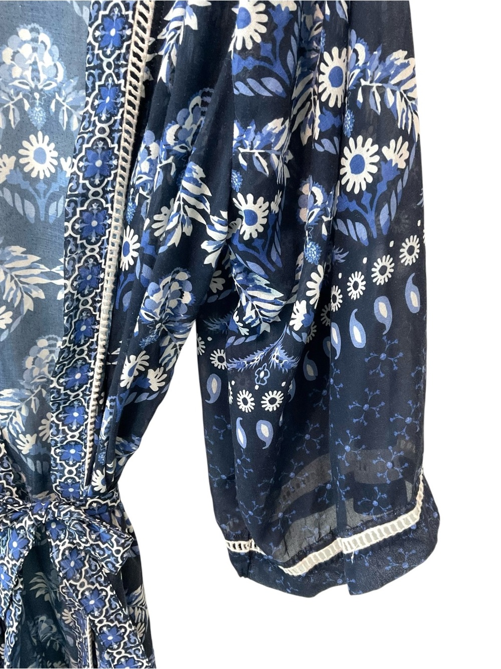Agua Bendita Blue Floral Kimono Swim Cover Up One Size Resort Beach - Picture 5 of 10